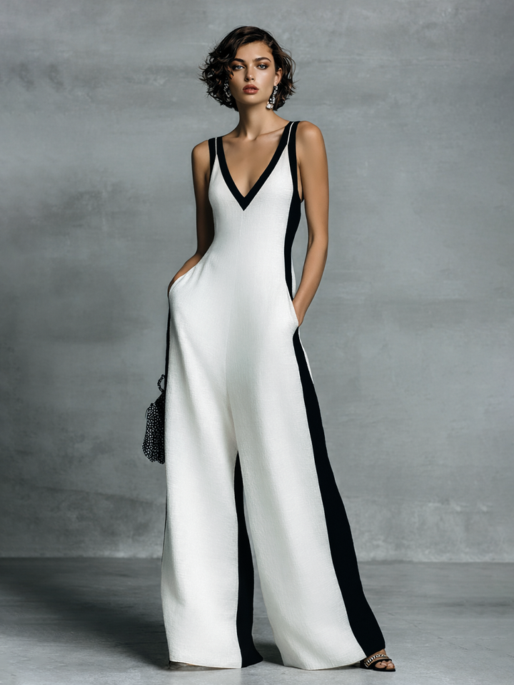 Victoire - Combinaison Femme en Coton Lin Noir et Blanc