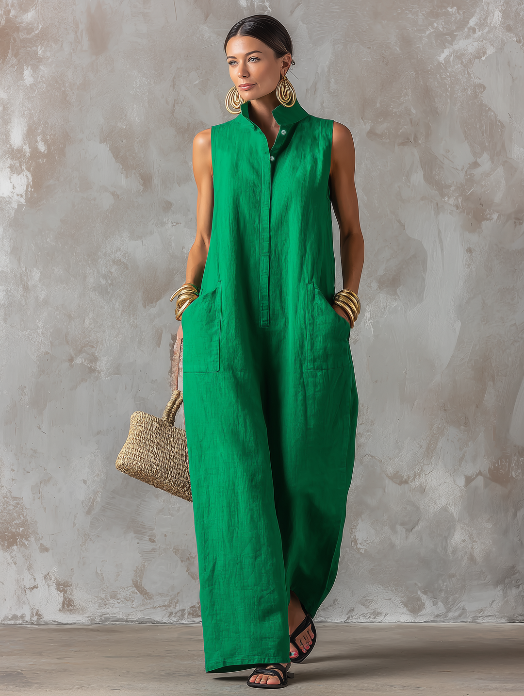 Claire - Combinaison Femme Minimaliste à Coupe Ample en Mélange Lín