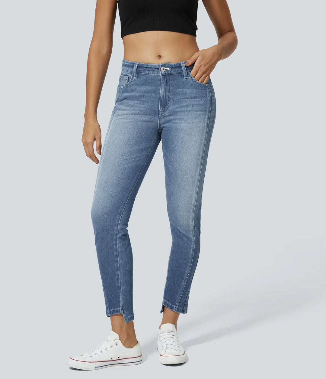 Halara Flex™ Mid Low Rise Zipper Pockets Casual Skinny Jeans