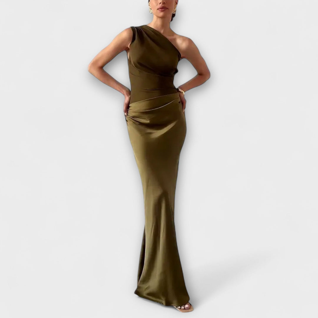 Robe Maxi Plissée Élégante à Une Épaule