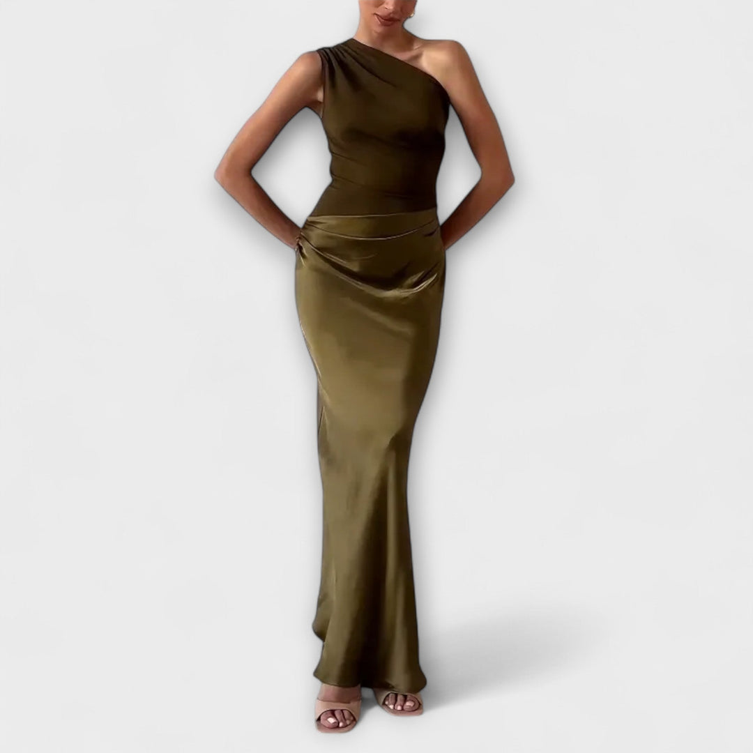 Robe Maxi Plissée Élégante à Une Épaule