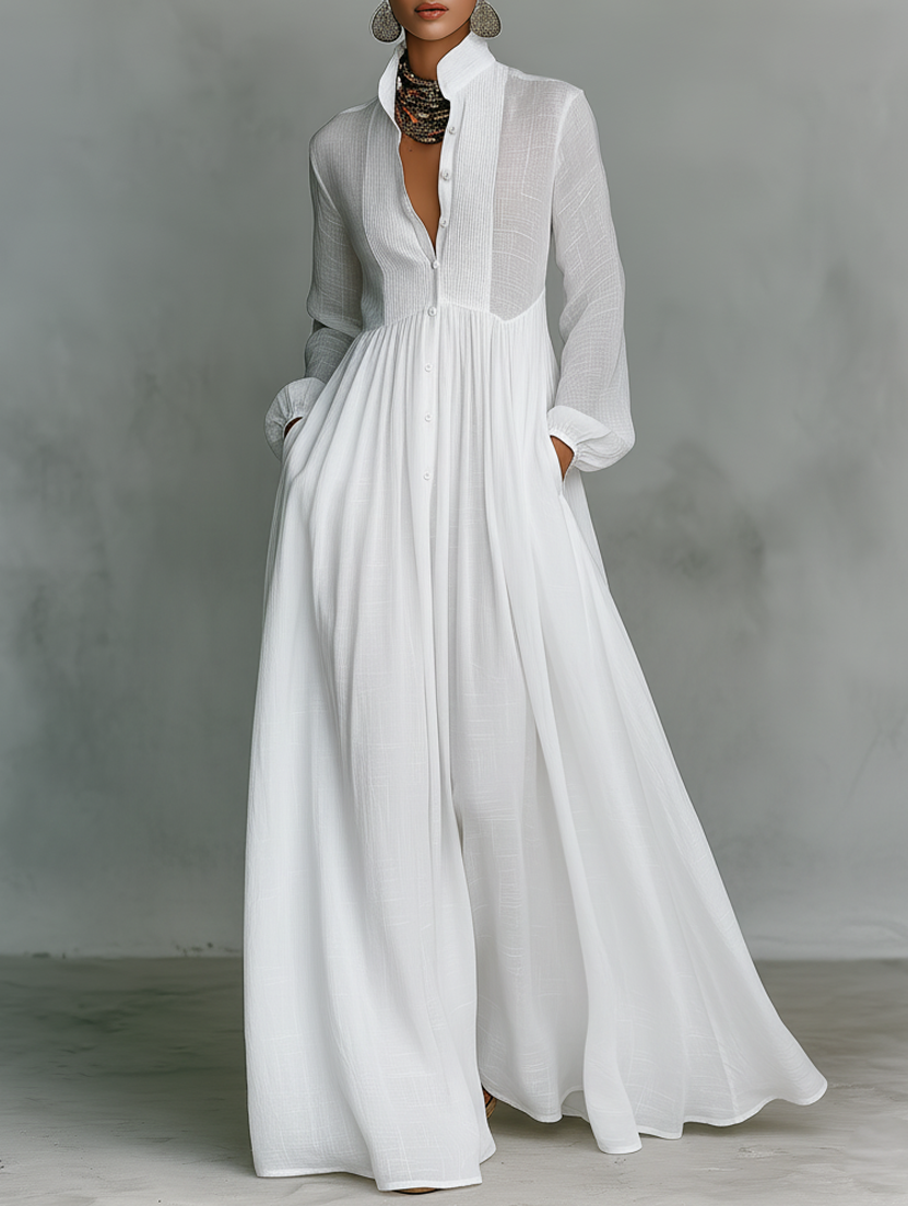 Selena | Robe Maxi Fluide à Boutons Frontaux