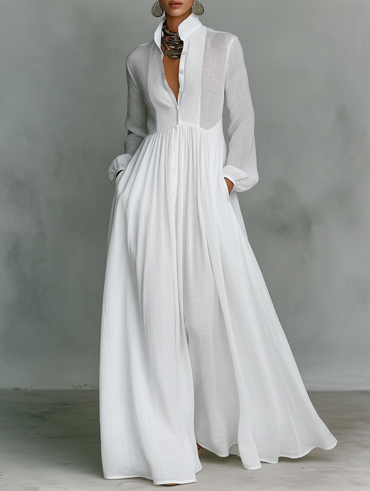 Selena | Robe Maxi Fluide à Boutons Frontaux