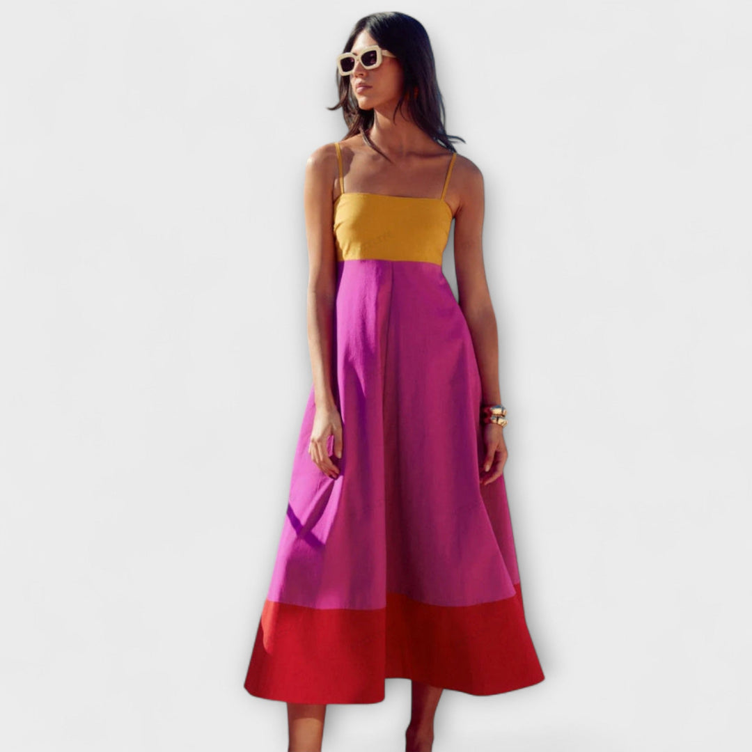 Robe à Bretelles Spaghetti en Color Block