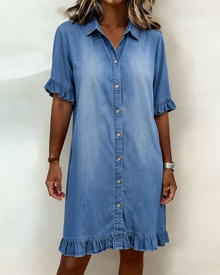 Maison Delorme® | Robe en Denim Confortable à Fronces Flatteuses