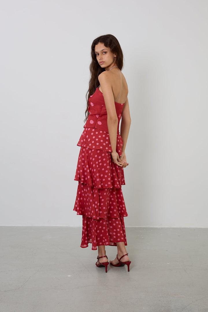 Falda Volantes Lunares Rojo