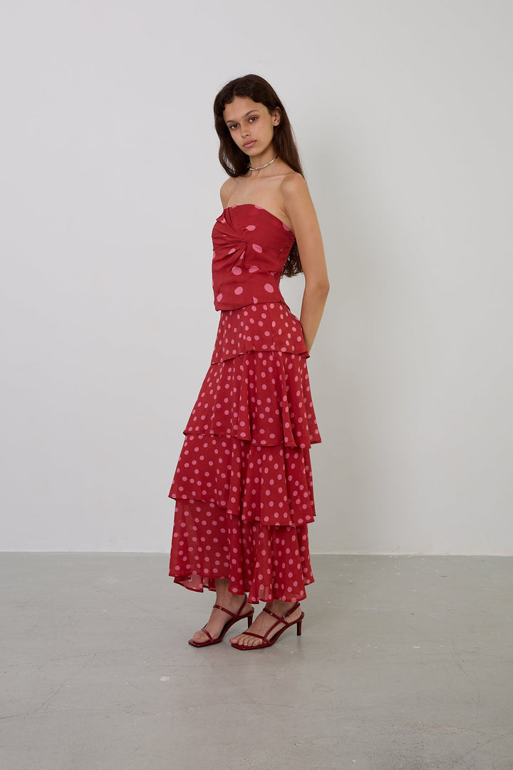 Falda Volantes Lunares Rojo