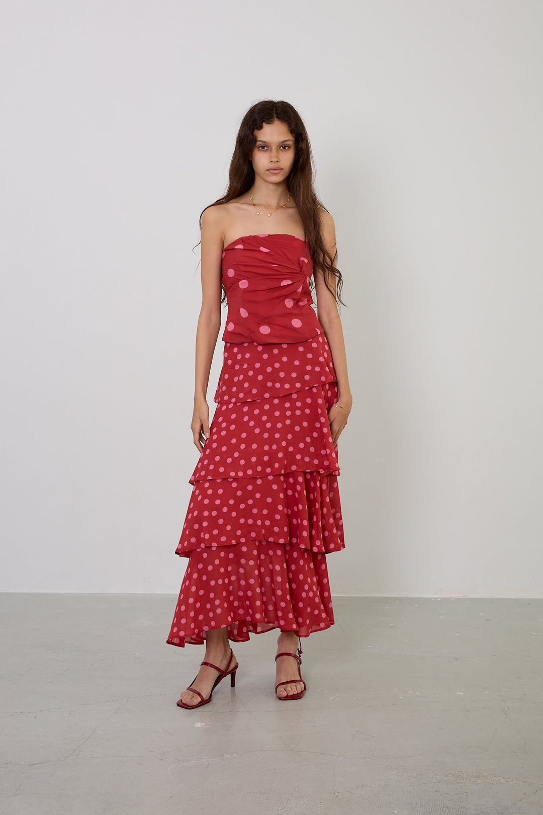 Falda Volantes Lunares Rojo