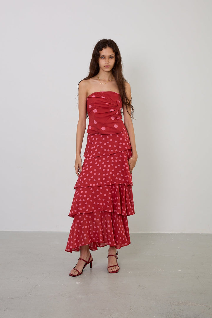 Falda Volantes Lunares Rojo