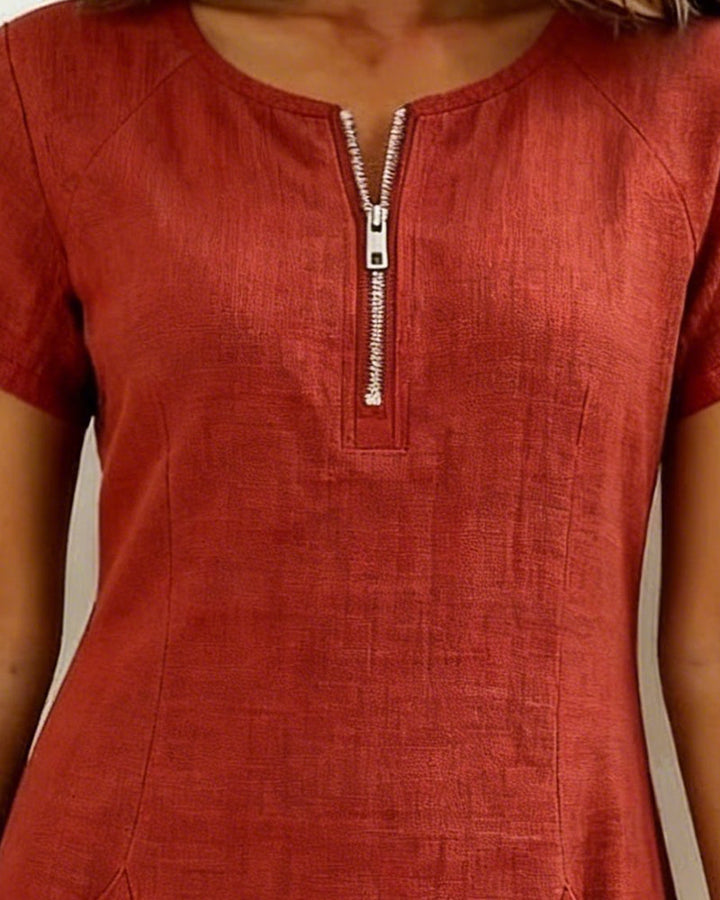 Amelie | Robe en coton et lin avec fermeture éclair et poches