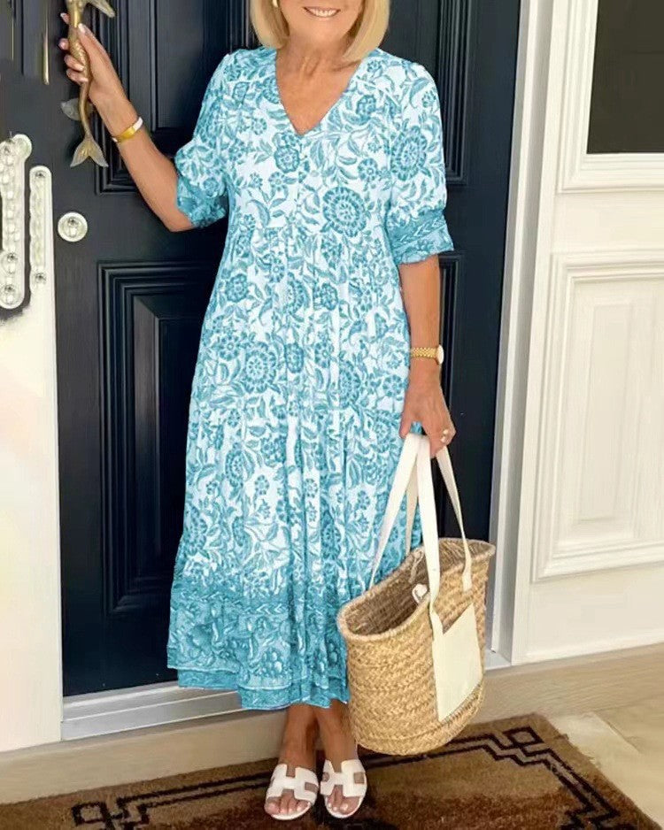 Rocío | Robe maxi florale élégante avec décolleté en V