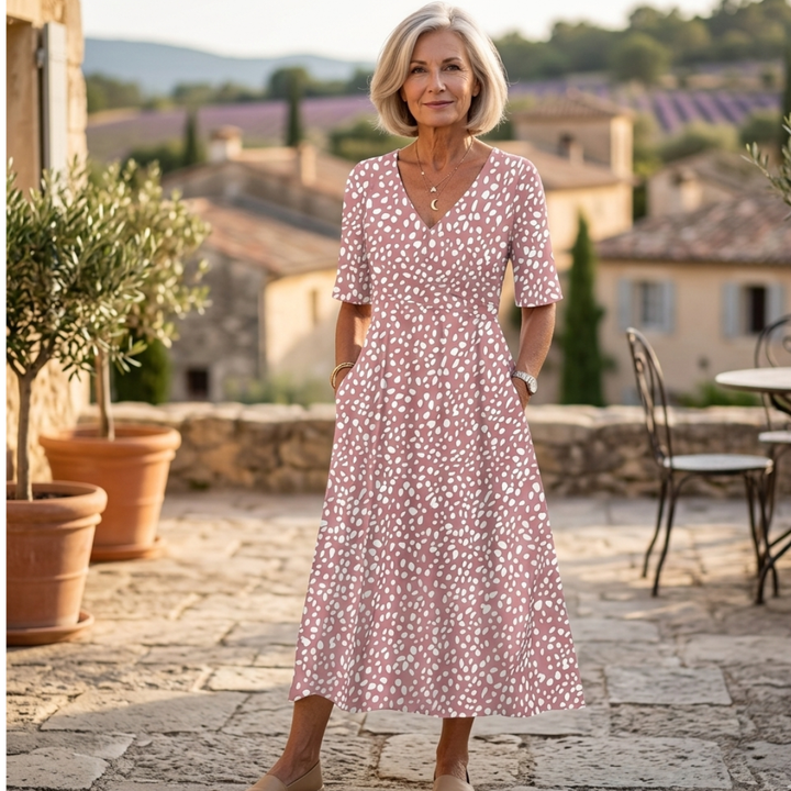 Colette | Robe midi fluide à pois avec effet affinant