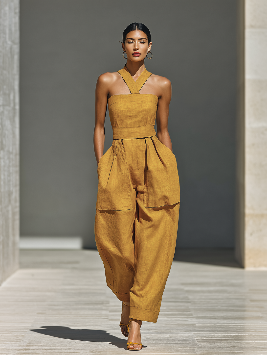 Gabrielle - Combinaison en Lin Jaune Moutarde