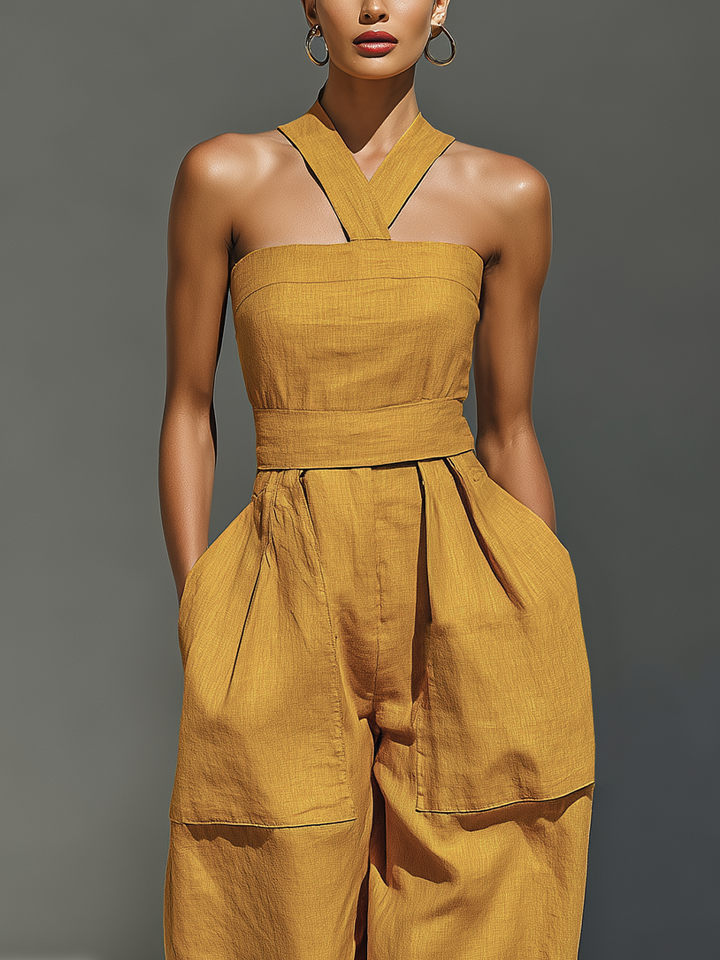 Gabrielle - Combinaison en Lin Jaune Moutarde