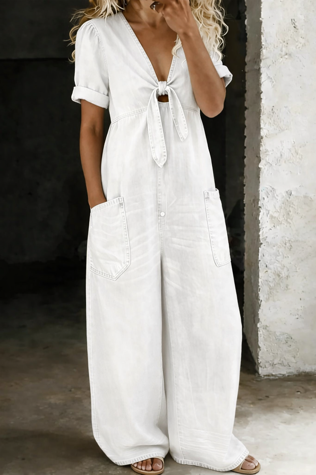 Maya™ | Combinaison en denim à col en V