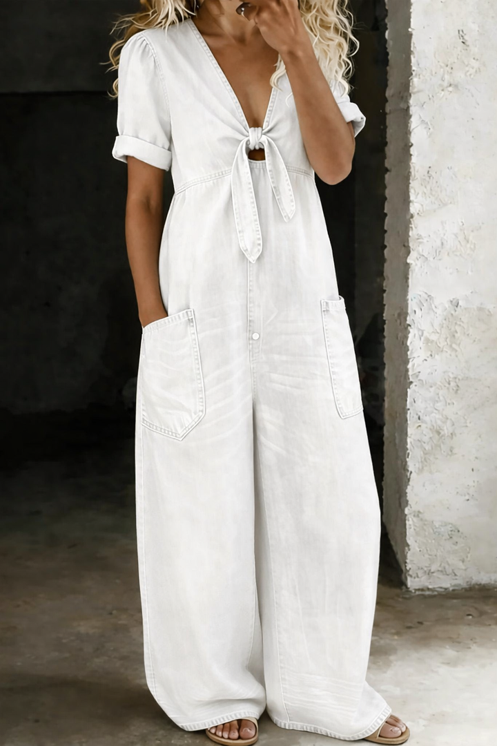 Maya™ | Combinaison en denim à col en V