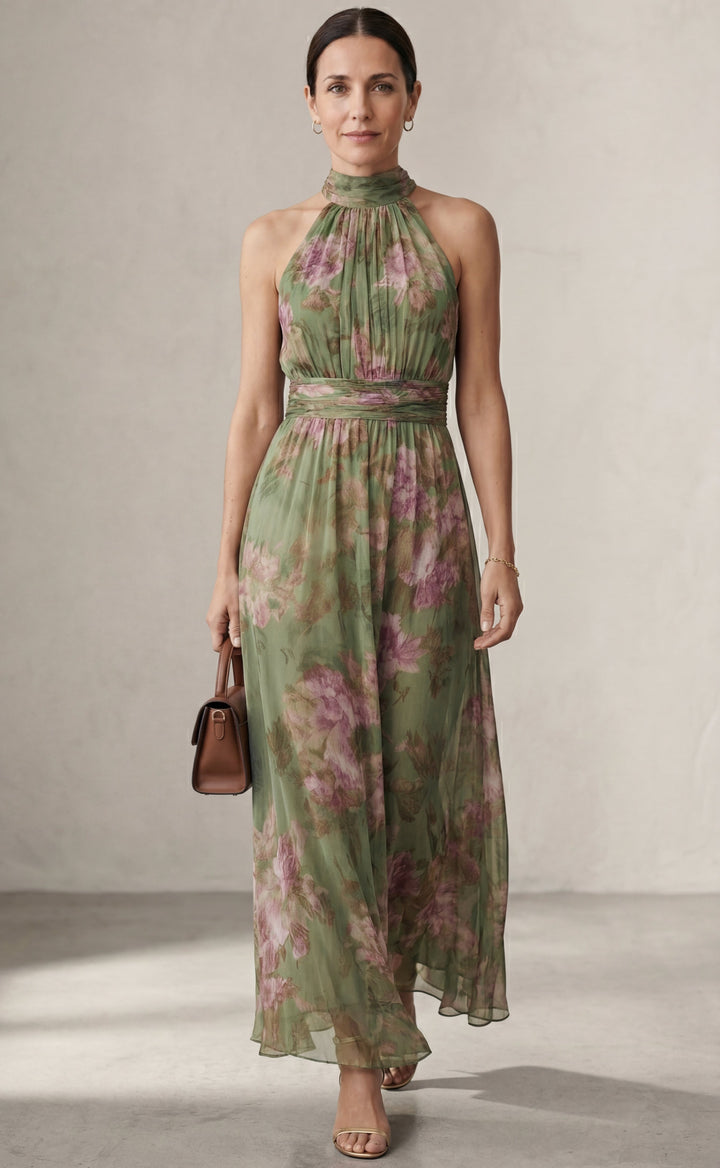 Livia™ | Robe Maxi Halter Florale Élégante
