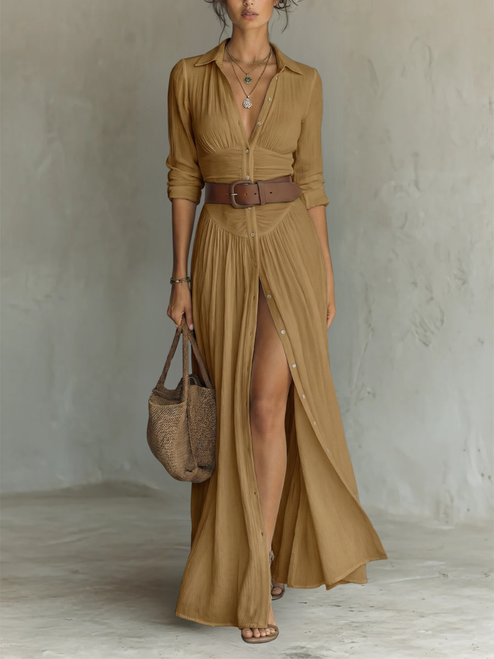 Alma | Robe maxi fluide col chemisier à manches longues