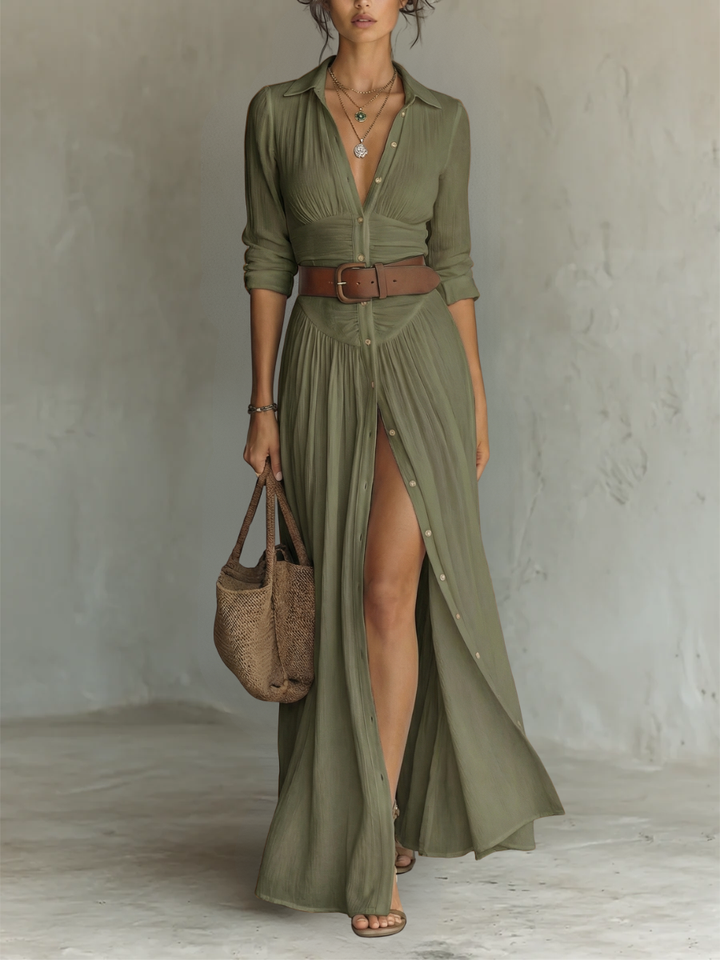 Alma | Robe maxi fluide col chemisier à manches longues