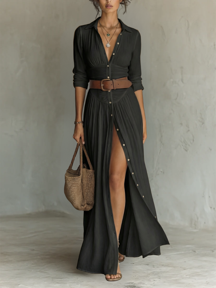 Alma | Robe maxi fluide col chemisier à manches longues