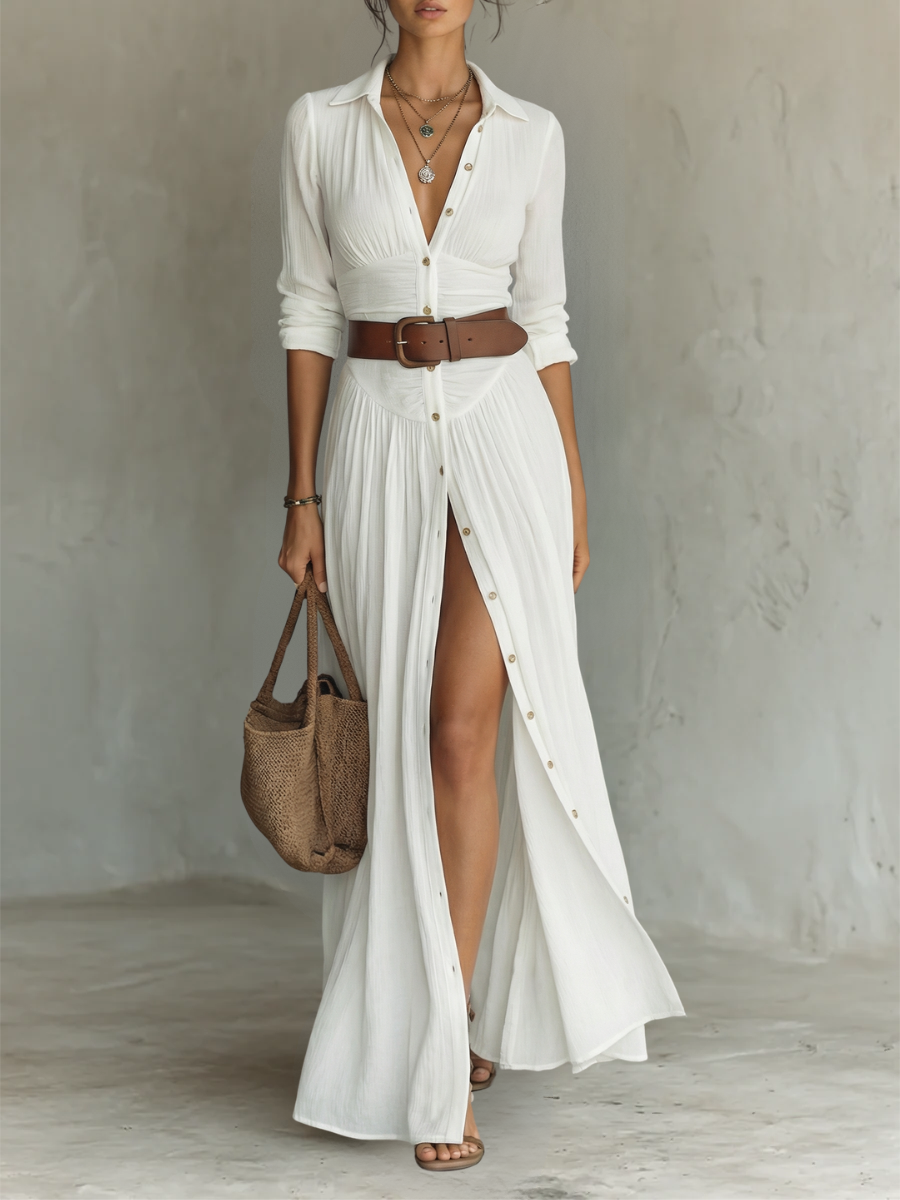Alma | Robe maxi fluide col chemisier à manches longues