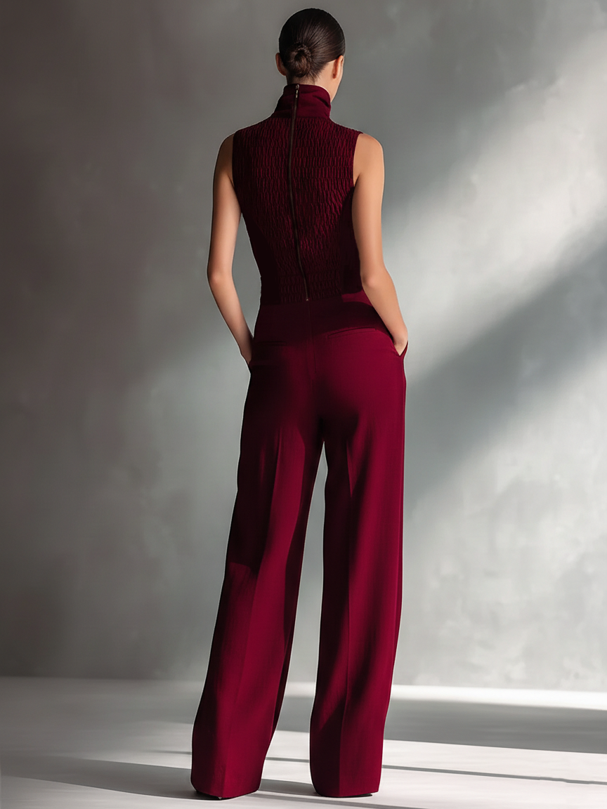 Colette - Combinaison sans manches en mélange coton-lin bordeaux