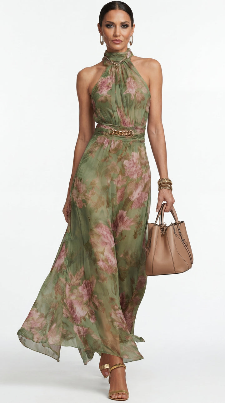 Livia™ | Robe Maxi Halter Florale Élégante
