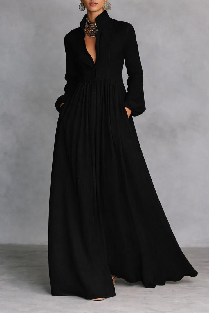 Selena | Robe Maxi Fluide à Boutons Frontaux
