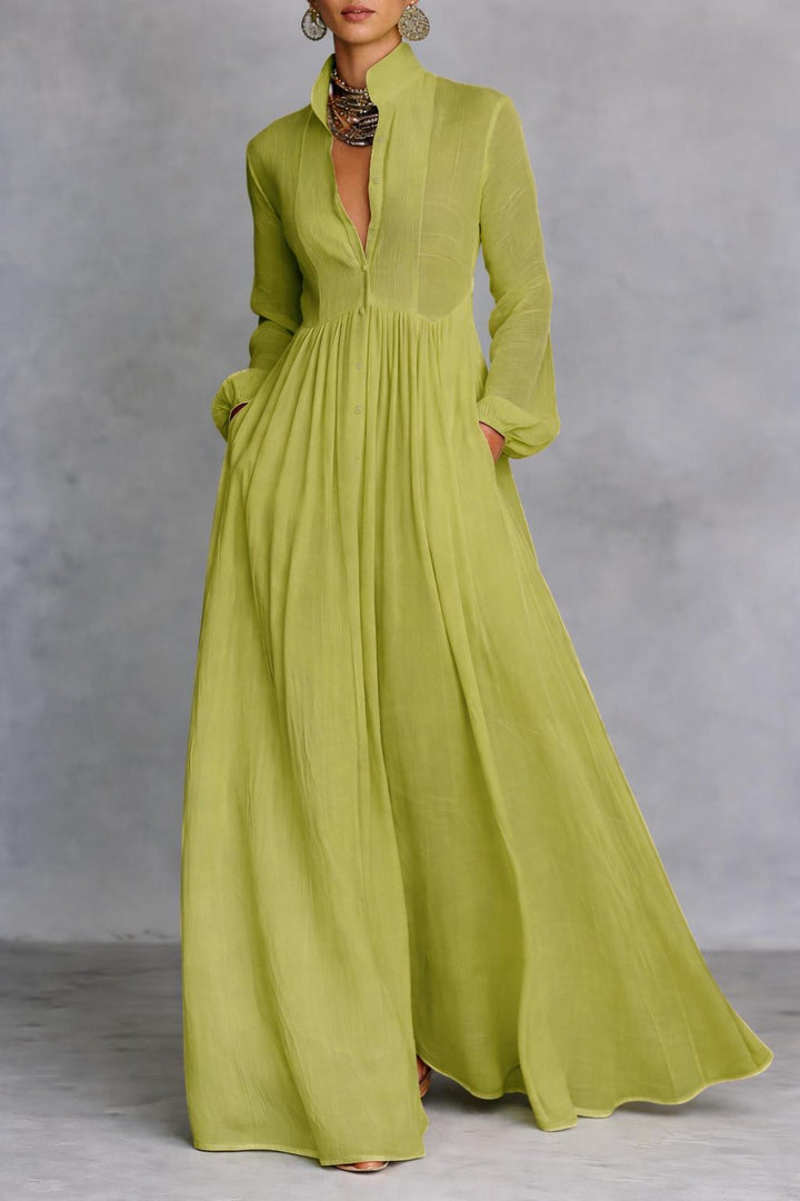 Selena | Robe Maxi Fluide à Boutons Frontaux