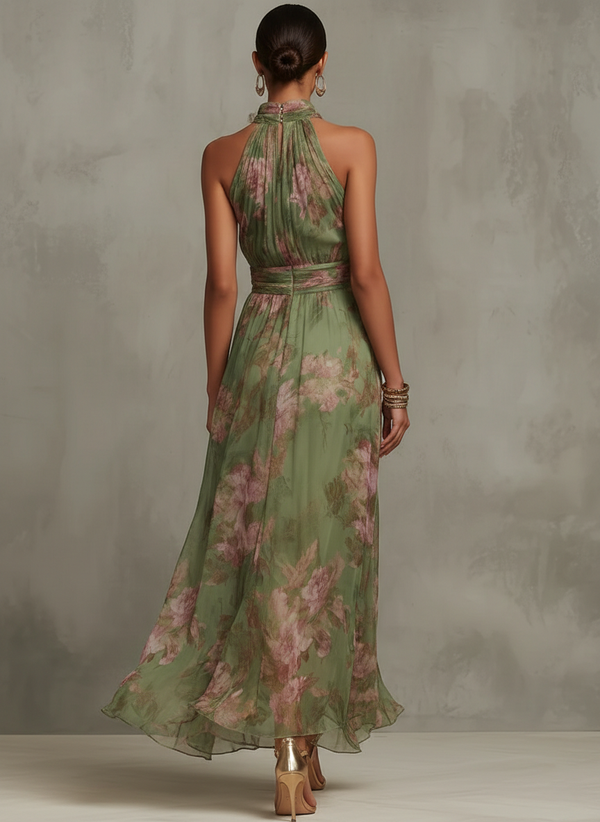 Christabel | Robe maxi en chiffon à col halter fleuri