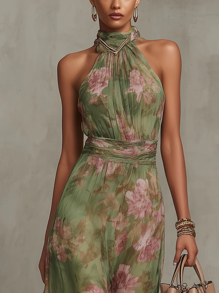 Christabel | Robe maxi en chiffon à col halter fleuri