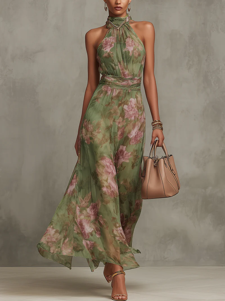 Christabel | Robe maxi en chiffon à col halter fleuri