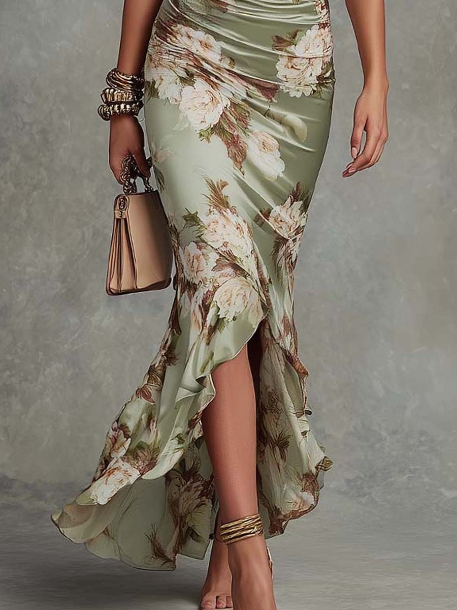 Anastasia | Robe longue en satin à imprimé floral