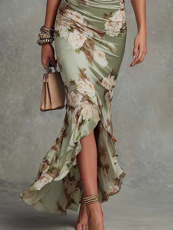 Anastasia | Robe longue en satin à imprimé floral