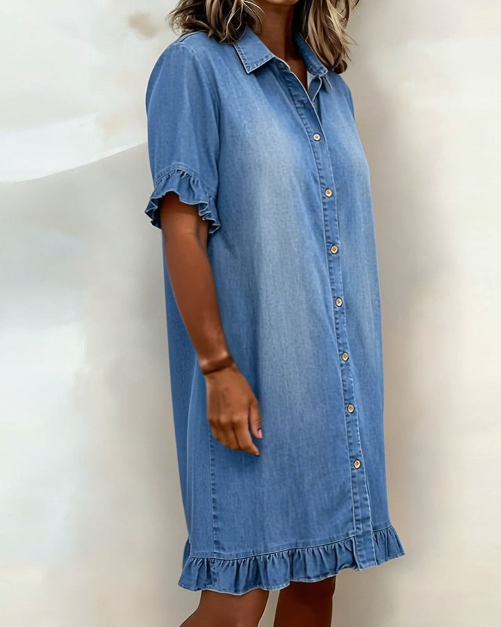 Maison Delorme® | Robe en Denim Confortable à Fronces Flatteuses