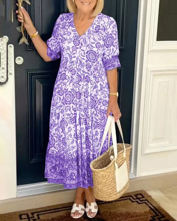 Rocío | Robe maxi florale élégante avec décolleté en V