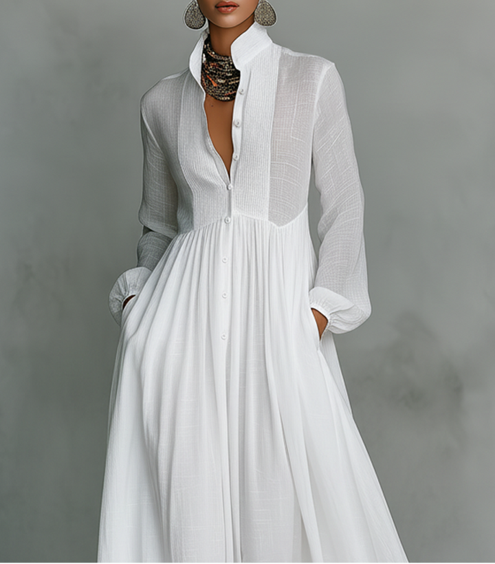 Selena | Robe Maxi Fluide à Boutons Frontaux