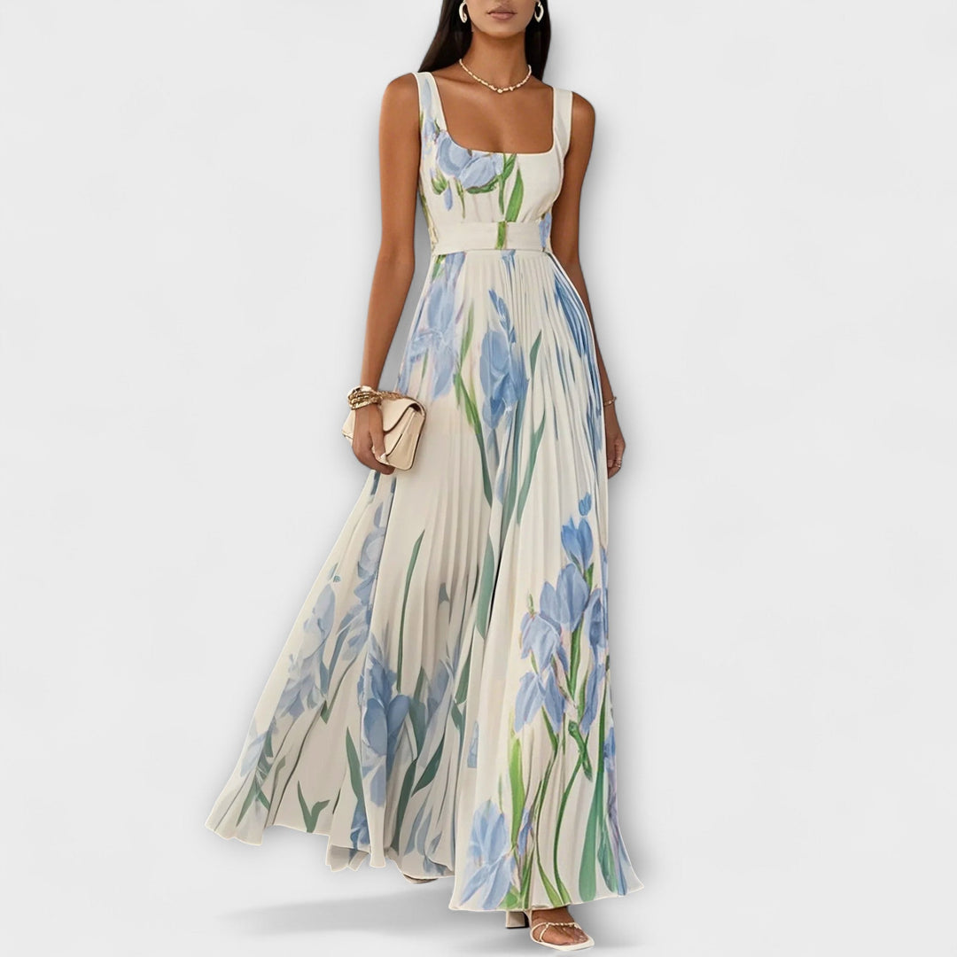 Robe Maxi Chiffon Fleurie Pliée