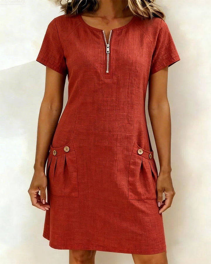 Amelie | Robe en coton et lin avec fermeture éclair et poches