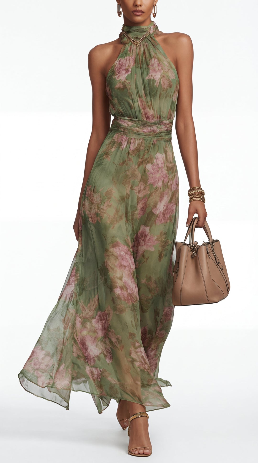 Livia™ | Robe Maxi Halter Florale Élégante