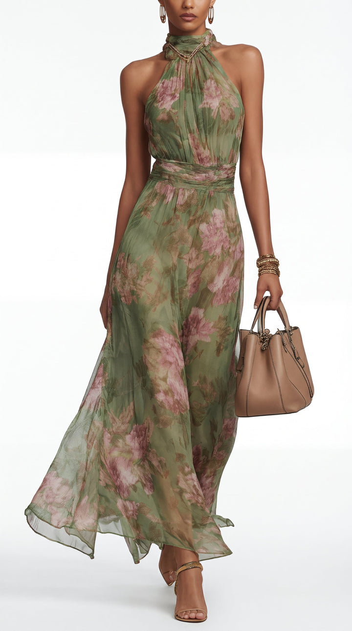 Livia™ | Robe Maxi Halter Florale Élégante