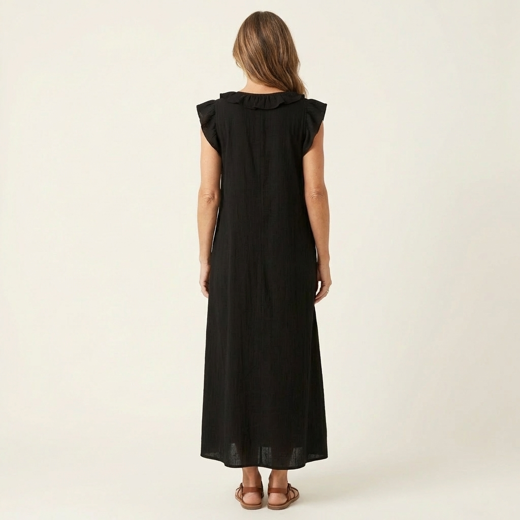 Anita | Robe longue à col en V et volants
