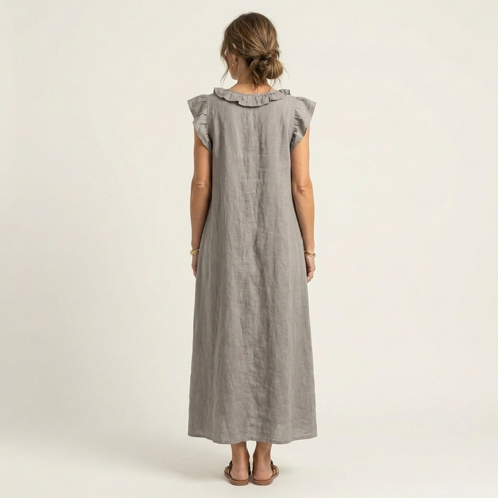 Anita | Robe longue à col en V et volants