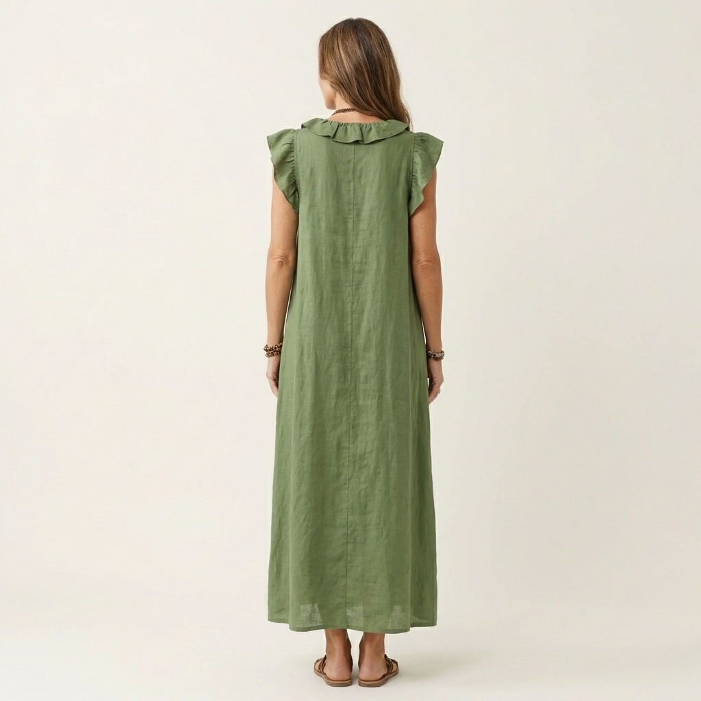 Anita | Robe longue à col en V et volants