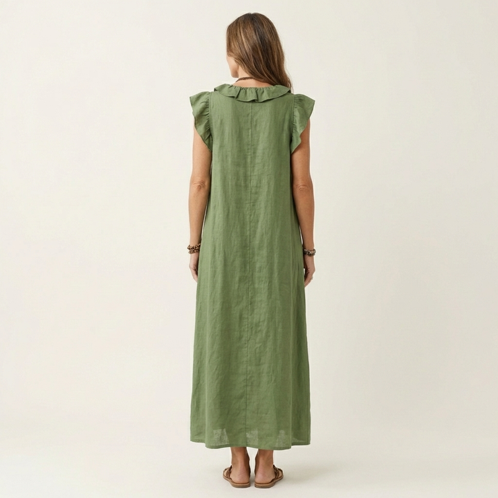 Anita | Robe longue à col en V et volants