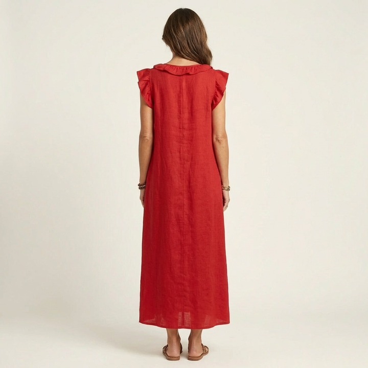 Anita | Robe longue à col en V et volants