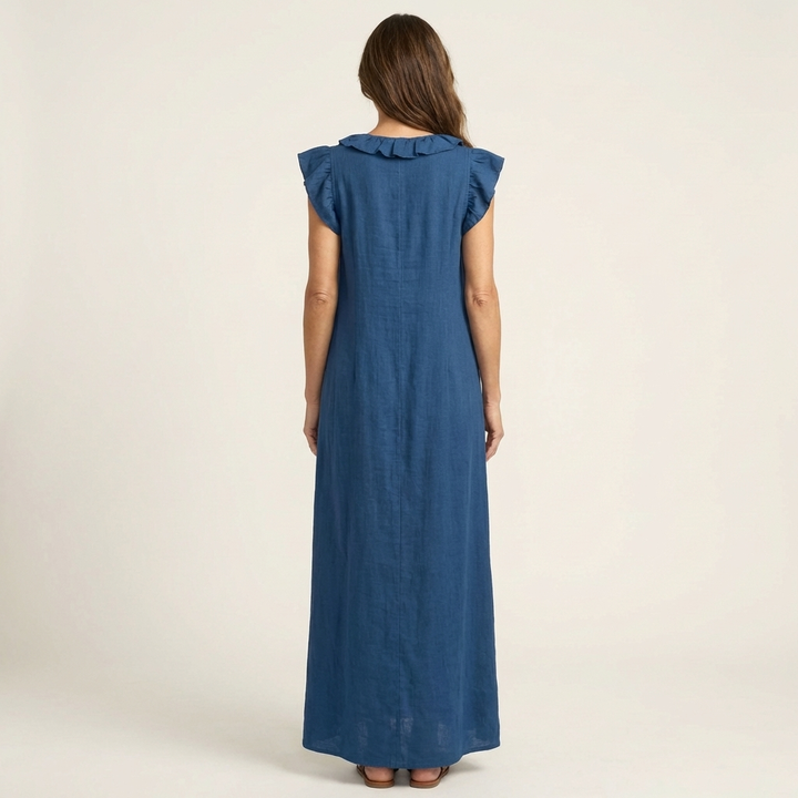 Anita | Robe longue à col en V et volants
