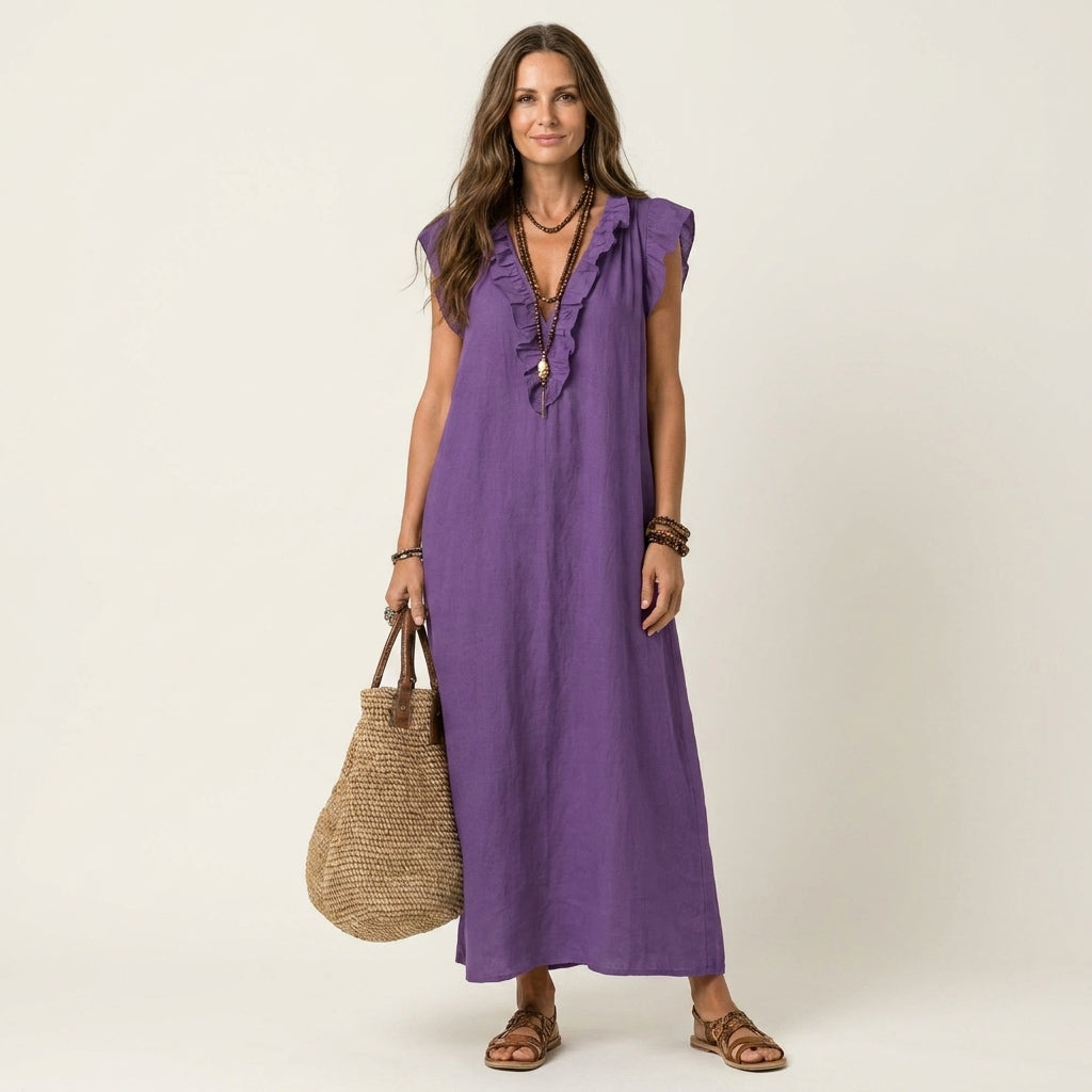 Anita | Robe longue à col en V et volants