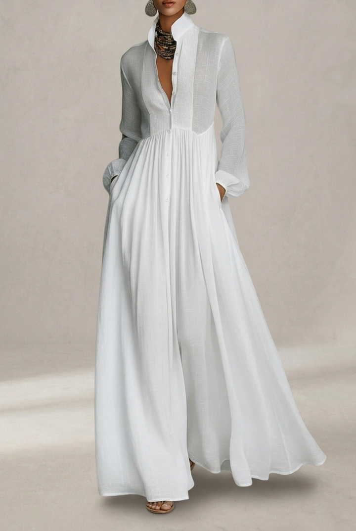 Selena | Robe Maxi Fluide à Boutons Frontaux