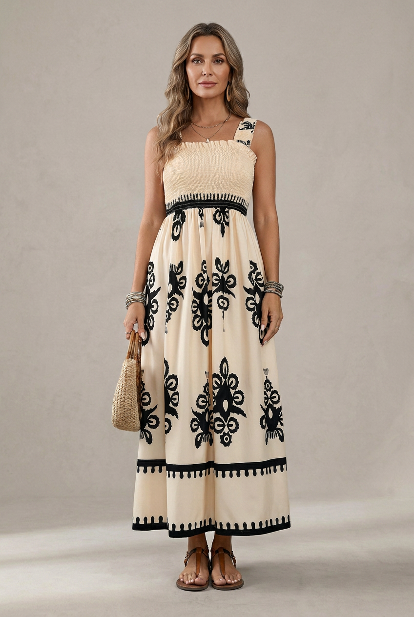 Martina | Robe maxi à imprimé artistique et taille élastique